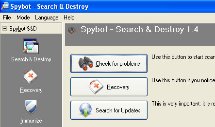 Spybot search and destroy malware, worms, trojans smitfraud and vertumonde