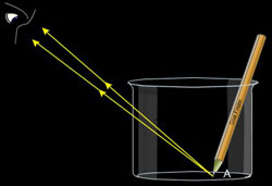 pencil appears straight in a beaker