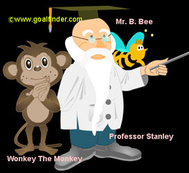 image of professor Stanley, Wonkey and B.Bee in the physics game